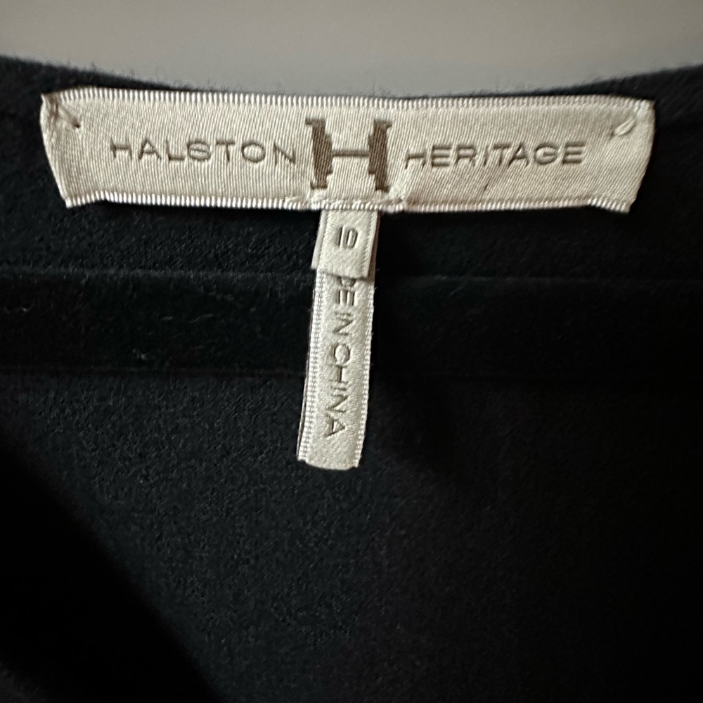 Halston Heritage Little Black Dress Side Ruched 100% Soft Thin Wool Midi Size 10 - Picture 3 of 8